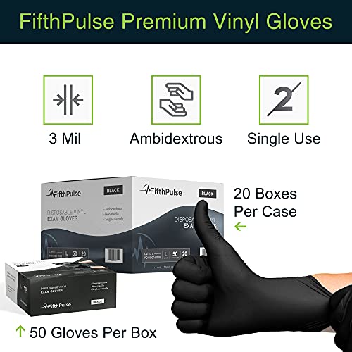 Black Vinyl Disposable Gloves X Large 50 Pack - Latex Free, Powder Free Medical Exam Gloves - Surgical, Home, Cleaning, and Food Gloves - 3 Mil Thickness