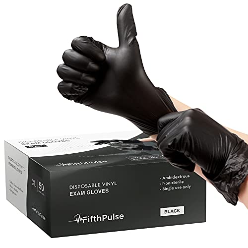 Black Vinyl Disposable Gloves X Large 50 Pack - Latex Free, Powder Free Medical Exam Gloves - Surgical, Home, Cleaning, and Food Gloves - 3 Mil Thickness