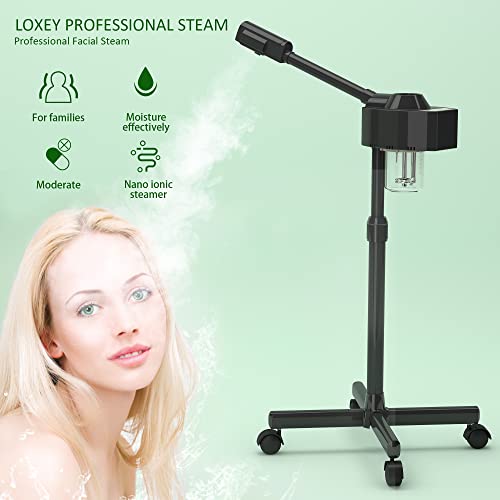 Professional Facial Steamer, Loxey Face Steamer with Adjustable Nozzle and Stronger Nano Ionic Hot Mist for Facial Deep Cleaning for Professional Beauty Salon or Home Use(Black).