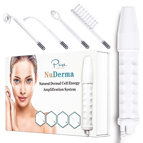 NuDerma Portable Handheld High Frequency Skin Therapy Wand Machine w/Neon – Anti-Aging - Skin Tightening - Wrinkle Reducing - Dark Circles – Blemish Control - Hair & Scalp Stimulator