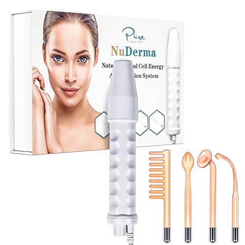 NuDerma Portable Handheld High Frequency Skin Therapy Wand Machine w/Neon – Anti-Aging - Skin Tightening - Wrinkle Reducing - Dark Circles – Blemish Control - Hair & Scalp Stimulator