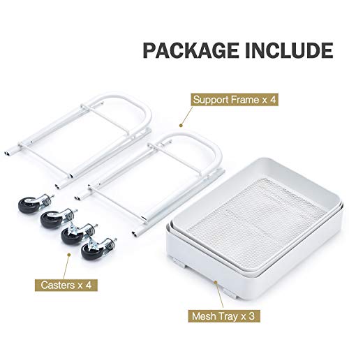 TOOLF 3 Tier Rolling Cart, No Screw Metal Utility Cart, Easy Assemble Utility Serving Cart, Sturdy Storage Trolley with Handles, Locking Wheels, for Classroom Office Home Bedroom Bathroom, White